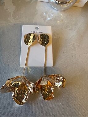Gold Floral Drop Statement Earrings